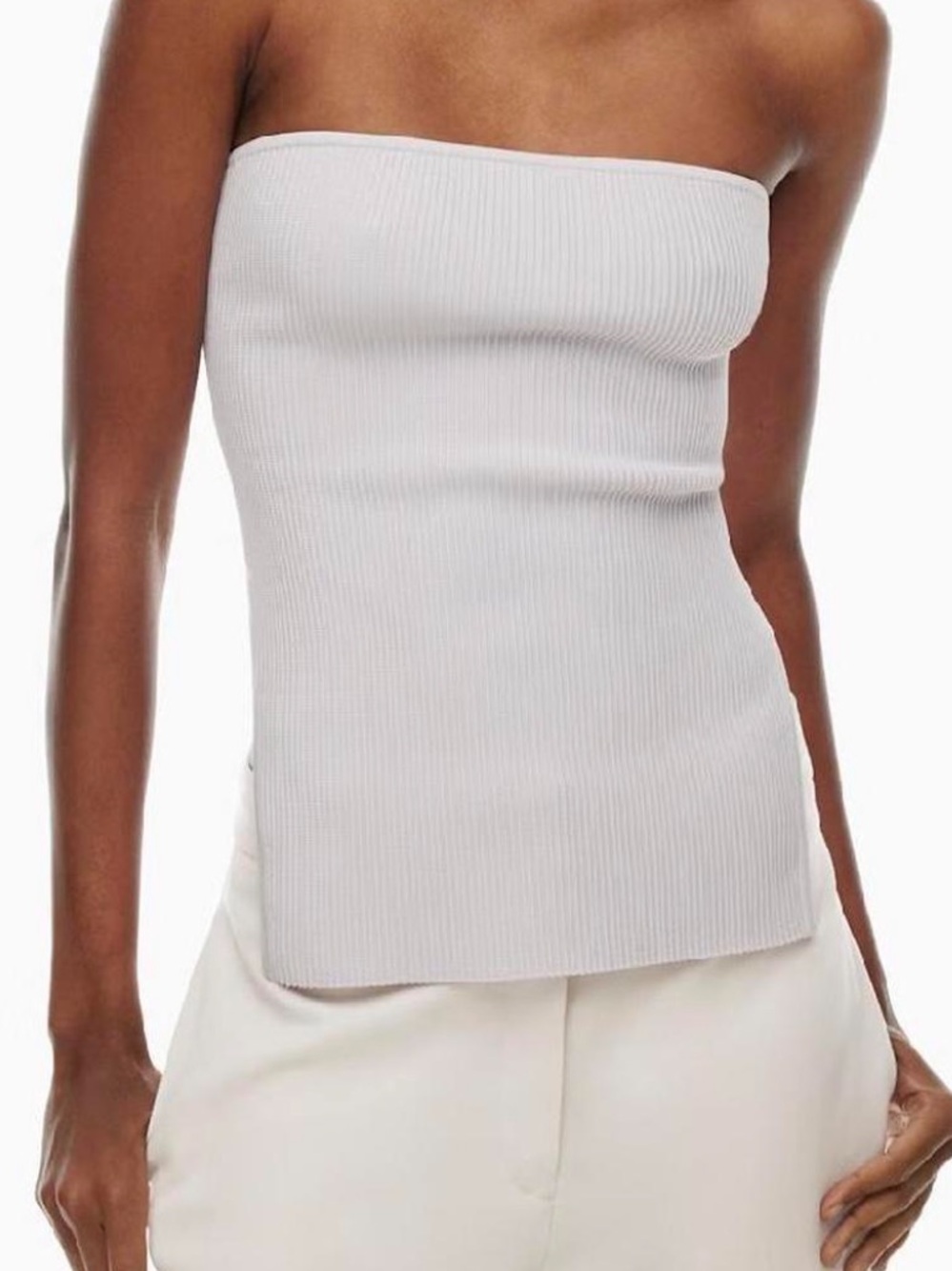 Babaton White Ribbed Strapless Tube Top